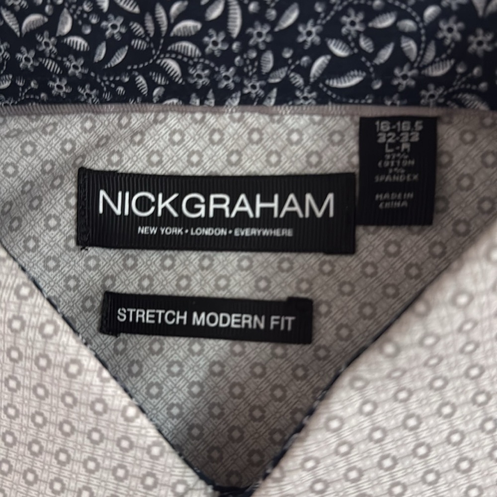 NWT Nick Graham modern fit button up 16-16.5 32-33. Gray pattern - Picture 5 of 7